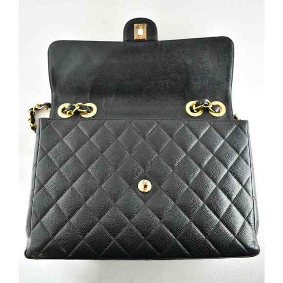 Chanel Vintage Black Caviar Gold 24K Jumbo Flap CC Logo Shoulder Crossbody Bag - Picture 10 of 12